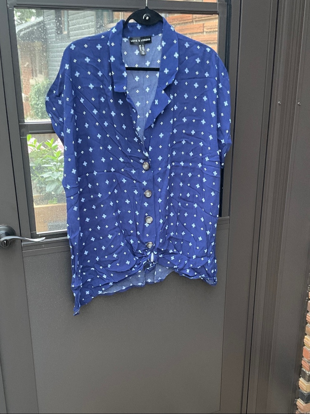 Love & Legend Navy Blue Button-Front Tie Hem Shirt